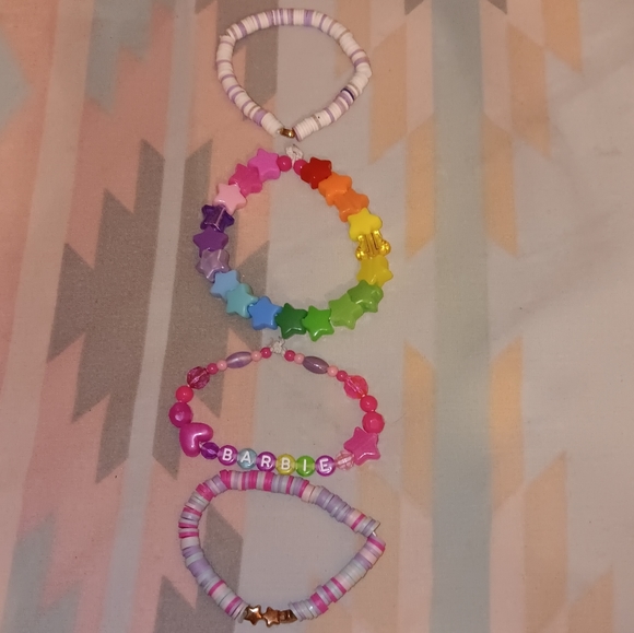 RAINBOW 🌈 COLORFUL BARBIE BEADED STARS KAWAII RAVE BRACELET SET - Picture 12 of 16